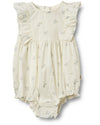 Ruffled Sleeve, Cream with Floral Print Romper - Wheat