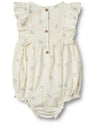 Ruffled Sleeve, Cream with Floral Print Romper - Wheat