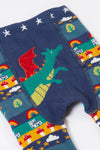 Colorful children's leggings with dragon design on a white background