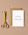 Greeting card with envelope and scissors on a beige background