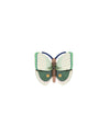 Butterfly-shaped object with green and white wings on a white background