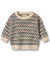 Jacquard Harlow Knitted Green/Red Jumper - Wheat