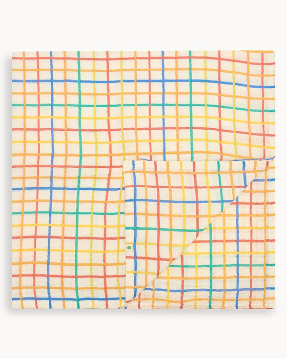 Rainbow Check Large Muslin Swaddle Blanket - Organic Cotton - The Bonnie Mob