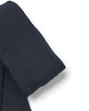 Folded navy blue sock on a white background