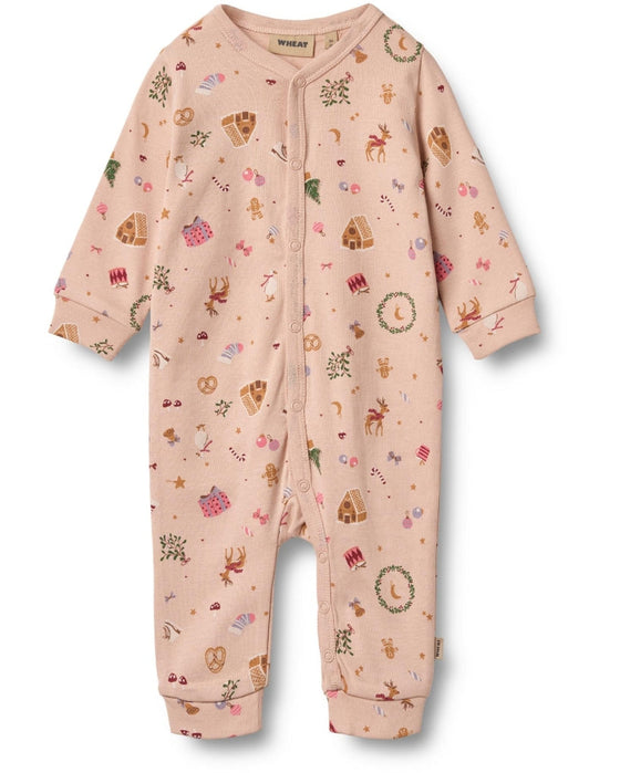 Organic Cotton Christmas Sleepsuit – Festive Baby Pyjamas - Wheat