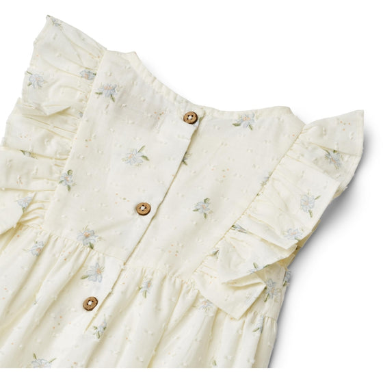 Ruffled Sleeve, Cream with Floral Print Romper - Wheat