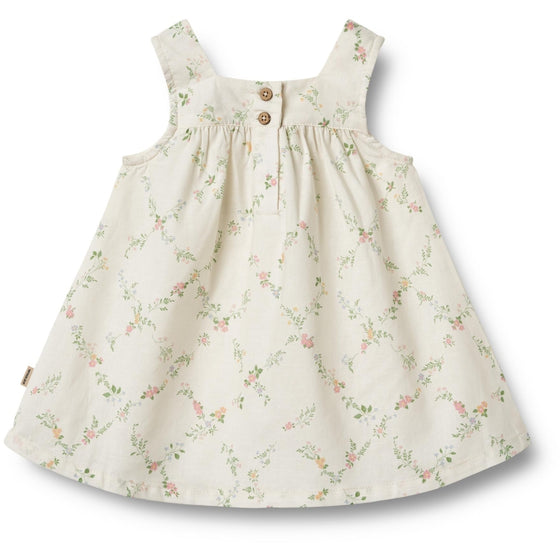 White Dress with Flower Print - Ayla - Wheat