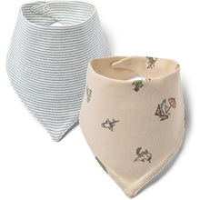  2 pack of Bandana bibs - Blue Stripes and Ocean Print - Wheat