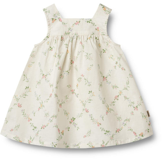 White Dress with Flower Print - Ayla - Wheat