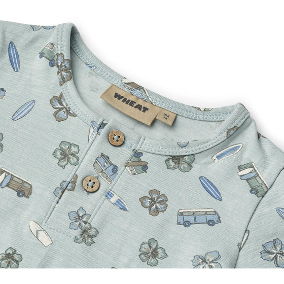 Baby Blue/Surfing Print Alfred Short Romper - Wheat