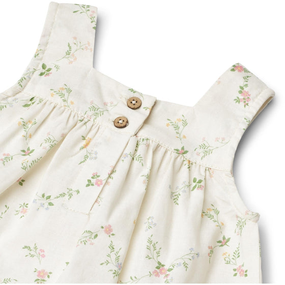 White Dress with Flower Print - Ayla - Wheat