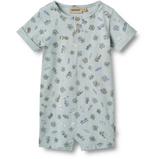 Baby Blue/Surfing Print Alfred Short Romper - Wheat