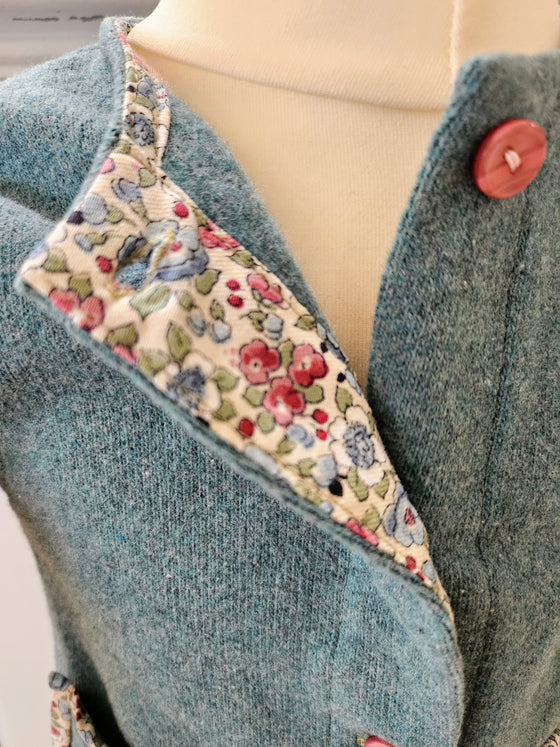 Ruth Lednik Sage Cardigan with pockets and floral trim