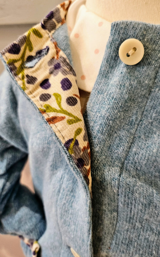 Pale Blue Cardigan with pockets and floral print - Ruth Lednik
