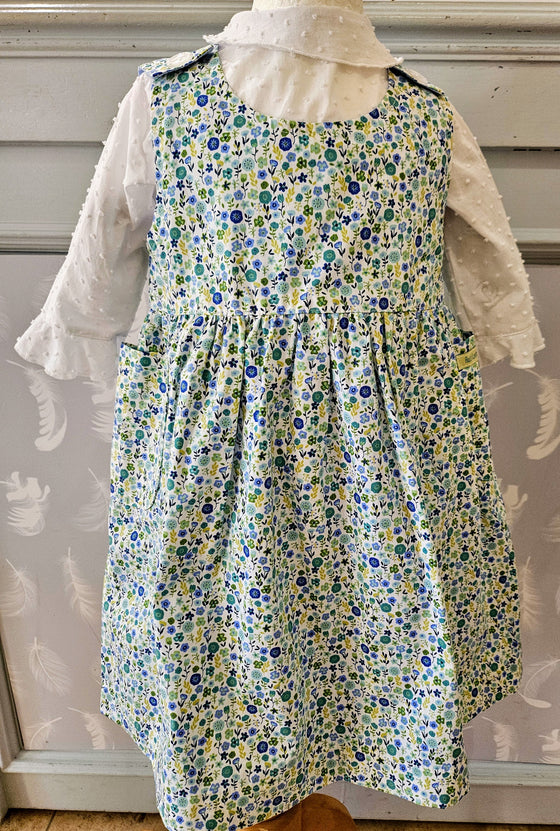 Reversible Pinafore Dress - Sky Blue Pokka dot/Blue Daisy - Ruth Lednik