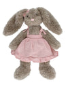 Plush bunny toy with a pink dress on a white background