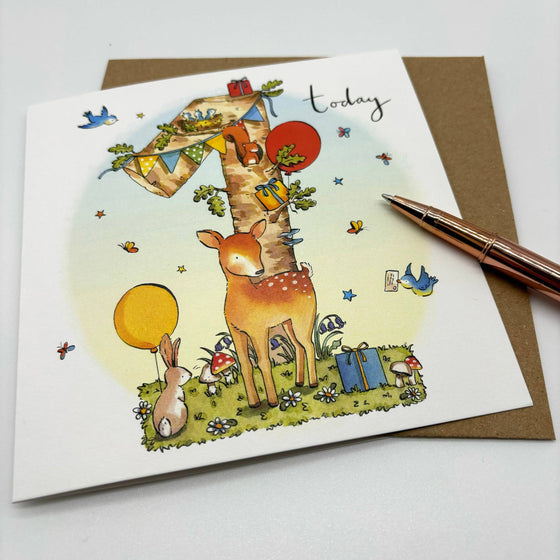 1st Birthday Card - Woodland Deer - Ink Snail Limited