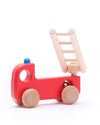 Toy fire truck with a ladder on a white background
