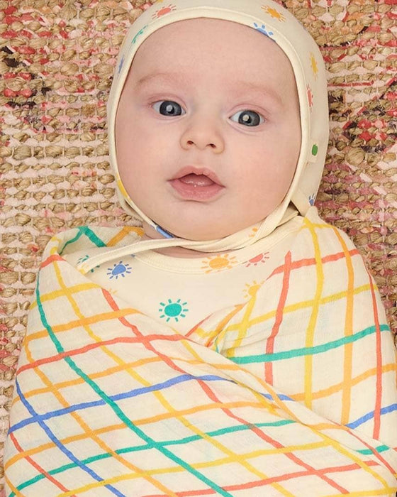 Rainbow Check Large Muslin Swaddle Blanket - Organic Cotton - The Bonnie Mob