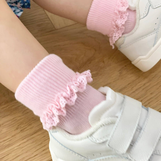 Frilly Non-Slip Stay-On Baby and Toddler Socks - Pink Lemonade - The Little Sock Company