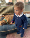 ABC Embroidered Pima Cotton Baby Cardigan - Navy - The Little Learners Collection - The Blue Zebra