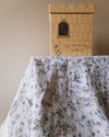 La La Lu Spring cotton muslin baby swaddle blanket with lambs, flowers, bunny and swallows.