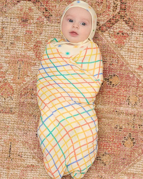 Rainbow Check Large Muslin Swaddle Blanket - Organic Cotton - The Bonnie Mob