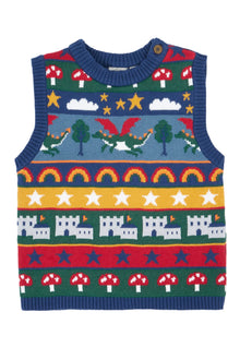  Colorful children's sleeveless sweater vest with patterns on a white background