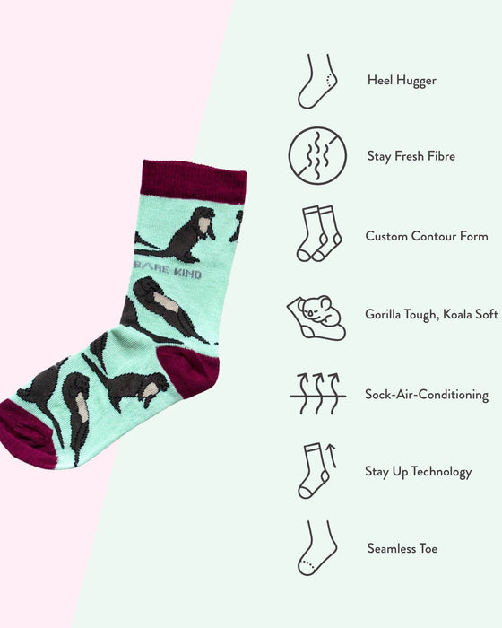 🦦 Otter Socks - Child Bamboo Socks - Pastel Green Socks - Bare Kind