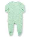 Green baby onesie with a subtle pattern on a white background