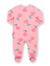 Pink baby onesie with pear pattern on a white background
