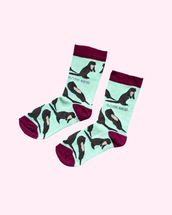 🦦 Otter Socks - Child Bamboo Socks - Pastel Green Socks - Bare Kind