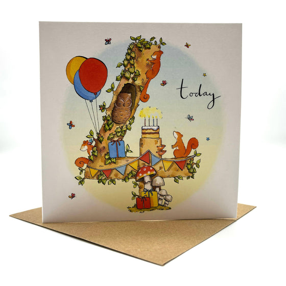 4th Birthday Card - Woodland Squirrel - Ink Snail Limited