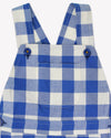 Blue and white checkered dress with straps on a white background