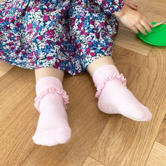 Frilly Non-Slip Stay-On Baby and Toddler Socks - Pink Lemonade - The Little Sock Company