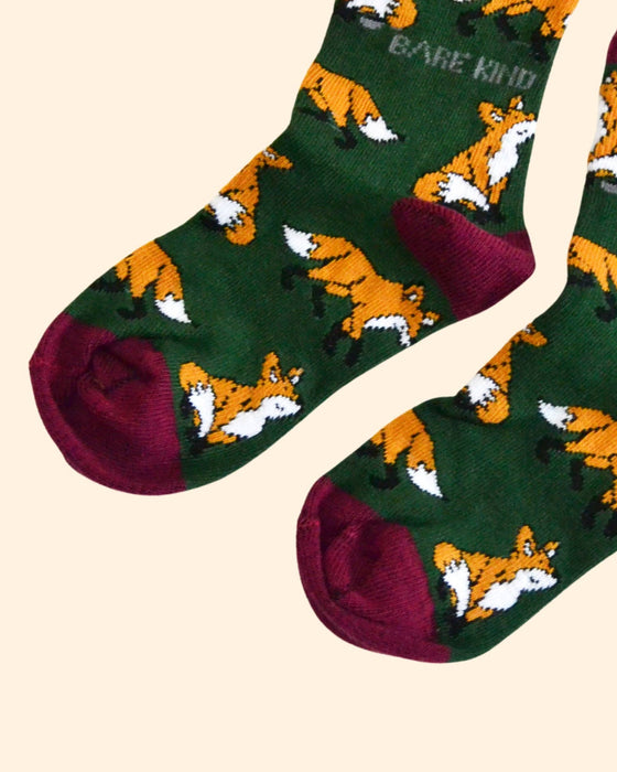 🦊 Fox Socks - Child Bamboo Socks - Green Socks - Bare Kind