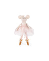 Stuffed mouse toy in a ballerina outfit on a white background