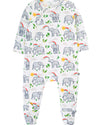 Baby onesie with elephant pattern on a white background