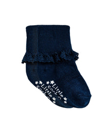  Frilly Non-Slip Stay-On Baby and Toddler Socks - Plain Navy - The Little Sock Company