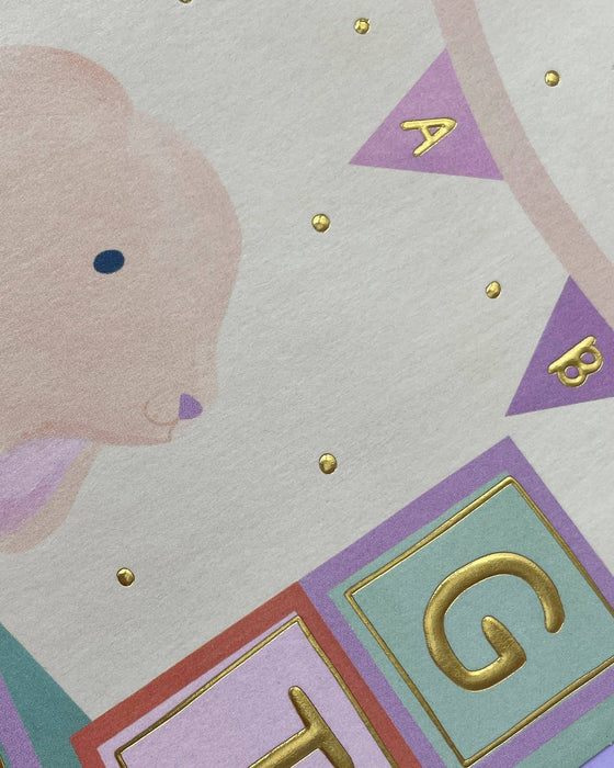 Endearing 'Baby Girl' Baby Card with Rabbit Toy - Raspberry Blossom