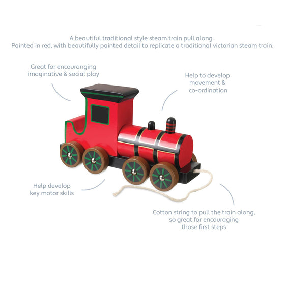 Steam Train Wooden Pull Along - Orange Trees Toys