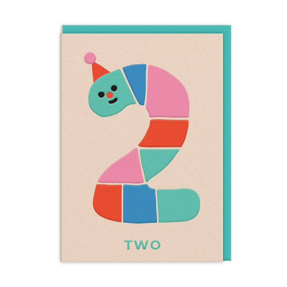 Age 2 Rainbow Worm Birthday Card - Ohh Deer