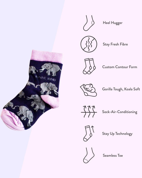 🐘 Elephant Socks - Child Bamboo Socks - Purple Socks - Bare Kind
