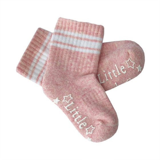 Sporty Non-Slip Stay-on Organic Quarter Crew Socks - Rose Single - The Little Sock Company