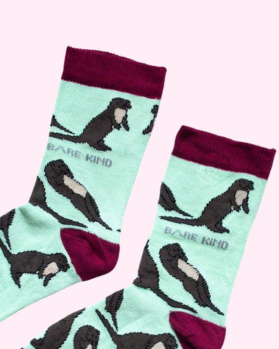 🦦 Otter Socks - Child Bamboo Socks - Pastel Green Socks - Bare Kind