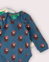 Little Green Radicals Blue Bears organic cotton baby bodysuit 2 pack with printed and striped designs.