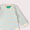 Little Green Radicals Blue Bears organic cotton baby bodysuit 2 pack with printed and striped designs.