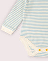 Little Green Radicals Blue Bears organic cotton baby bodysuit 2 pack with printed and striped designs.