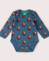 Little Green Radicals Blue Bears organic cotton baby bodysuit 2 pack with printed and striped designs.