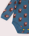 Little Green Radicals Blue Bears organic cotton baby bodysuit 2 pack with printed and striped designs.